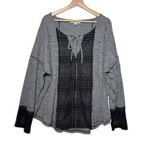 Weekend Suzanne Betro Long Sleeve Waffle Knit Lace Blouse Top Sz 4X Long Sleeve